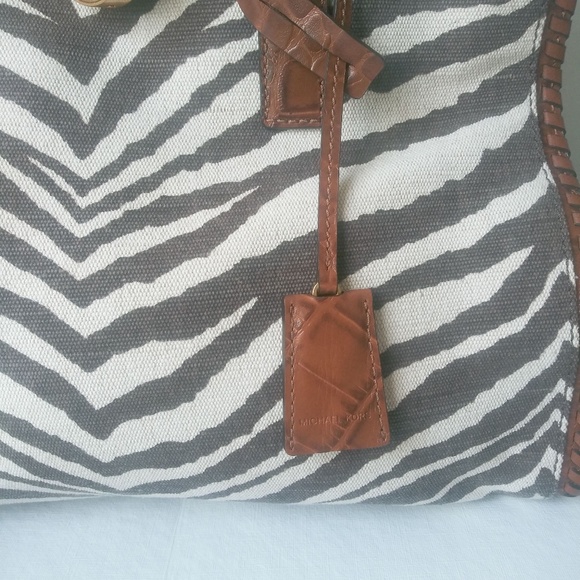 Michael Kors "Hamilton" Zebra Print Canvas & Leather Trim Tote - Picture 4 of 16
